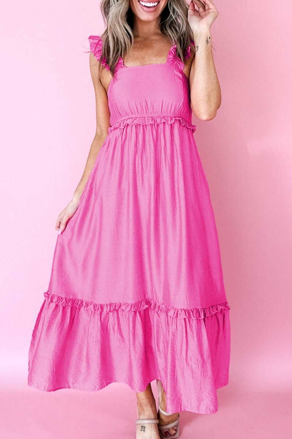 Solid Color Ruffle Trim High Waist Sleeveless Maxi Dress 100100088875266 51 Gifts for Her Jerry's Apparel 