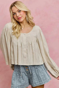 SO ME Linen Blend Woven Long Sleeve With Smocking Top 100100082081653 47 Affordable Fashion Under $100 Jerry's Apparel 