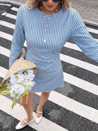 Striped Long-Sleeve Ruched Mini Dress 101001695645771 42 Gifts for Her Jerry's Apparel 