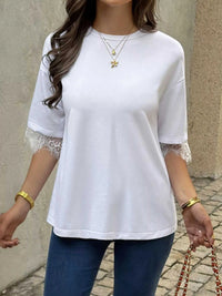 Lace Trimmed Casual T-Shirt 100100594745546 37 Affordable Fashion Under $100 Jerry's Apparel 