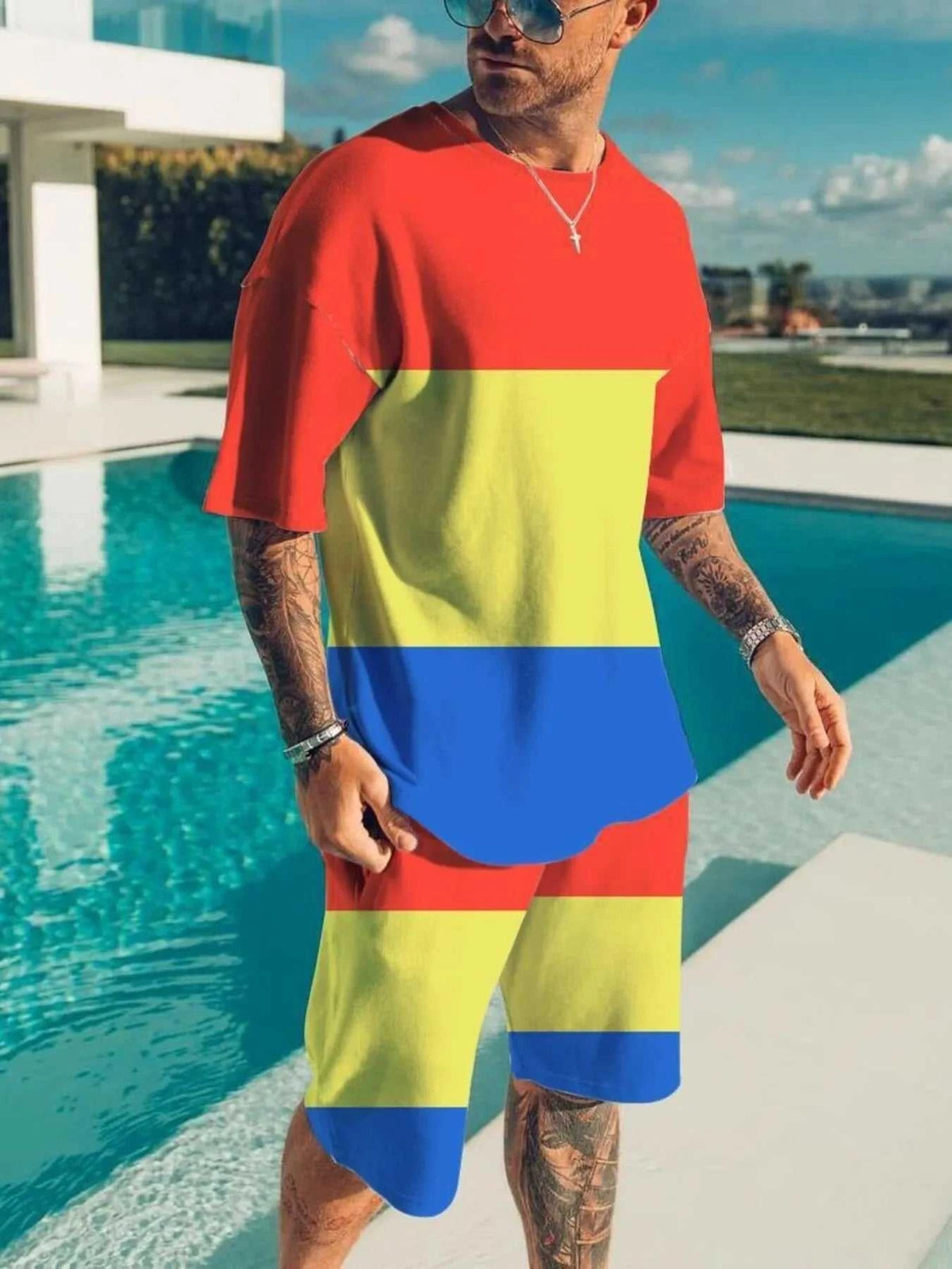 Men's Full Size Color Block Tee and Shorts Set Plus Size 100400665375415 29 Affordable Fashion Under $100 Jerry's Apparel 