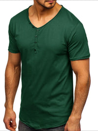 Men's V-Neck Henley Polo T-Shirt