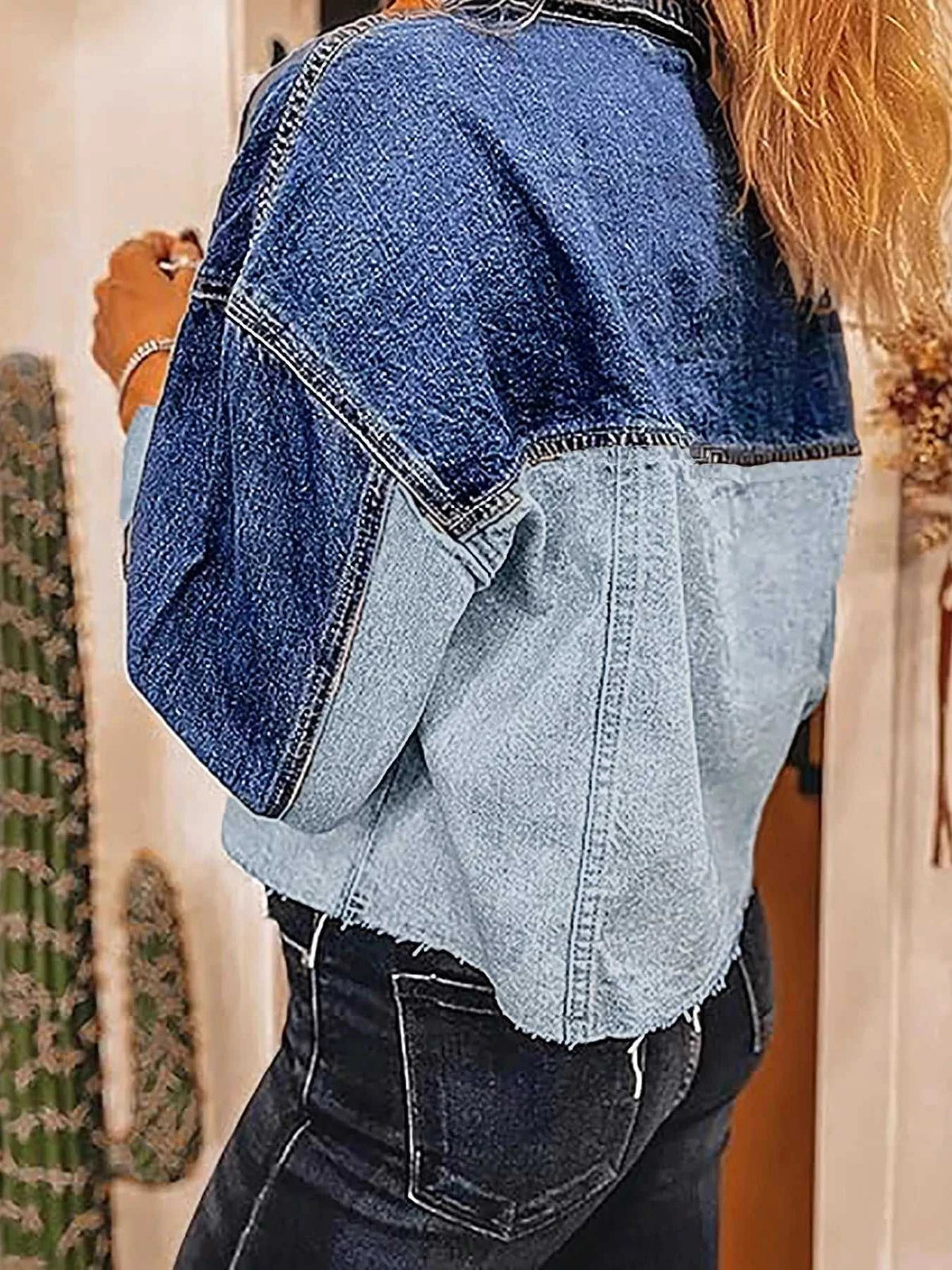 Raw Hem Two-Tone Denim Jacket 101003413721765 54 Affordable Fashion Under $100 Jerry's Apparel 