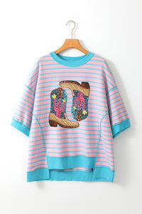 Boots Striped Round Neck Half Sleeve T-Shirt