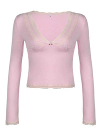 Lace Trim V-Neck Long Sleeve Top 100100804547036 25 Affordable Fashion Under $100 Jerry's Apparel 