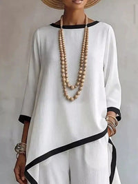 Full Size Contrast Trim High-Low Top and Pants Set Plus Size 101001695377847 67 Women's Pants Set Gifts for Her Jerry's Apparel 