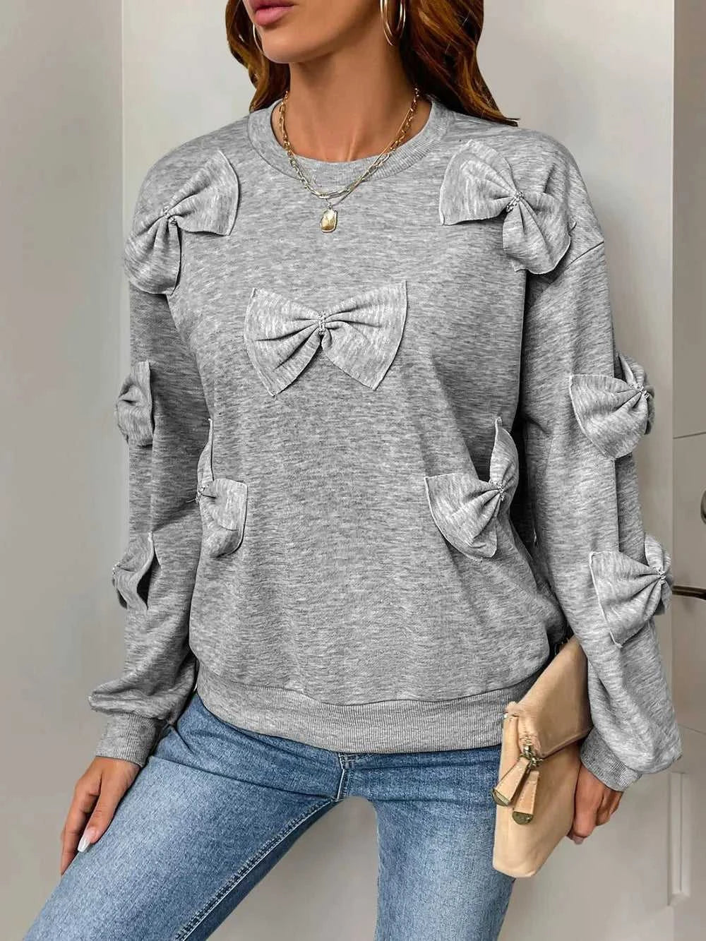 Perfee Bow Round Neck Long Sleeve Sweatshirt 100100195831122 31 Affordable Fashion Under $100 Jerry's Apparel 