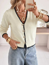 Contrast Trim V-Neck Button-Down Cardigan 101002872931400 55 Affordable Fashion Under $100 Jerry's Apparel 