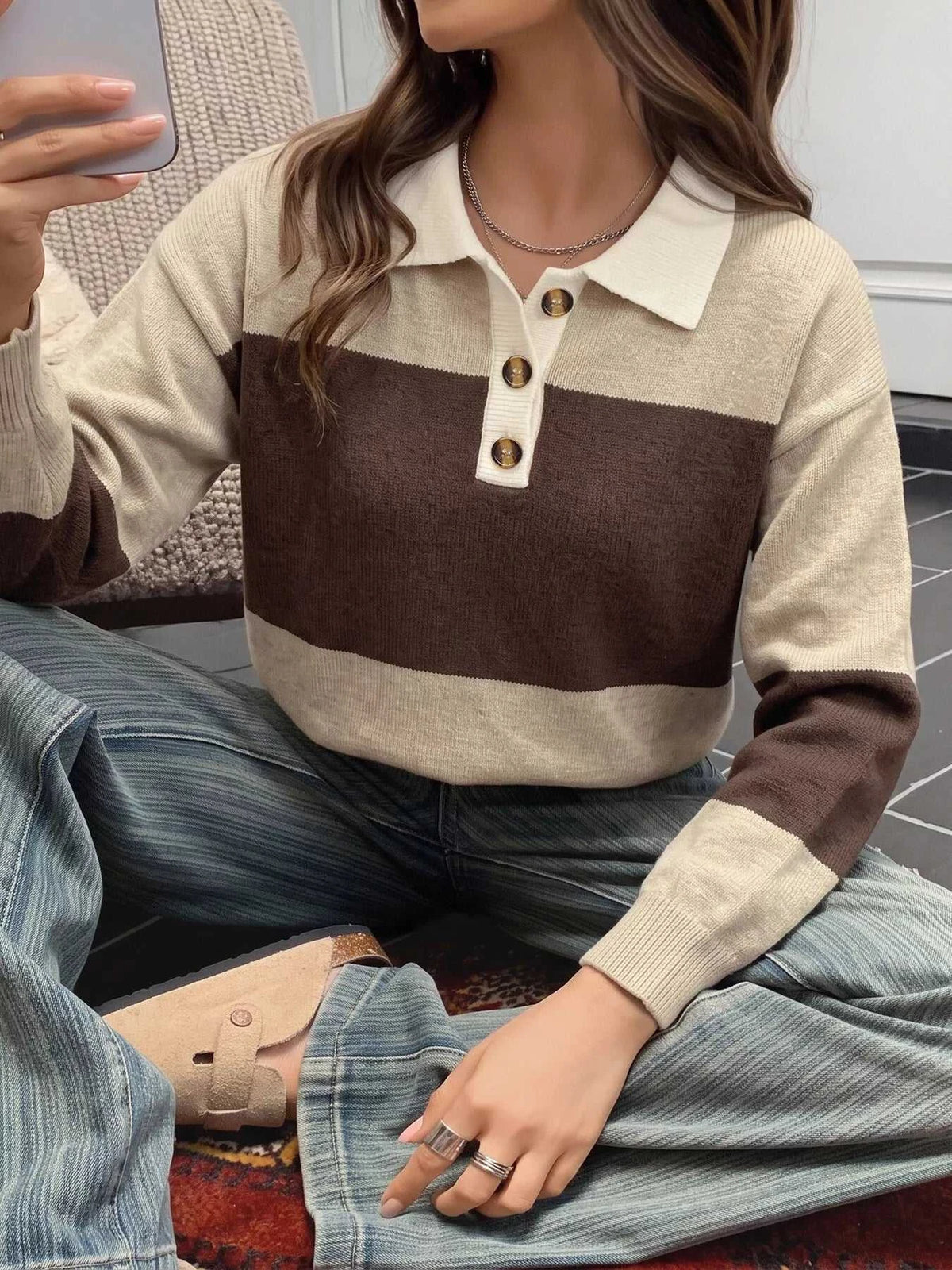 Color Block Polo Collar Sweater 100100395716600 43 Affordable Fashion Under $100 Jerry's Apparel 