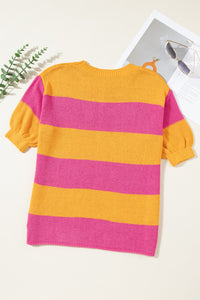 Color Block Round Neck Short Sleeve Knit Top