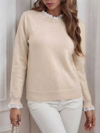 Elegant Lace Trim Round Neck Sweater 100100201428003 44 Affordable Fashion Under $100 Jerry's Apparel 