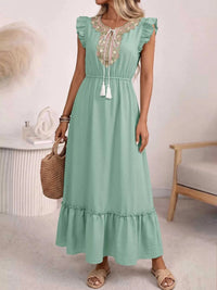 Tie Neck Ruffle Sleeve Maxi Dress 100100626319052 44 Affordable Fashion Under $100 Jerry's Apparel 
