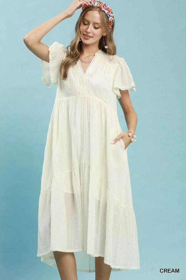Umgee Textured Tiered Midi Dress with Side Pockets 100100202851833 62 Affordable Fashion Under $100 Jerry's Apparel 