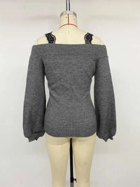 Off-Shoulder Lace Trim Sweater 100100123351801 43 Women's Sweaters and Knitwear Jerry's Apparel 