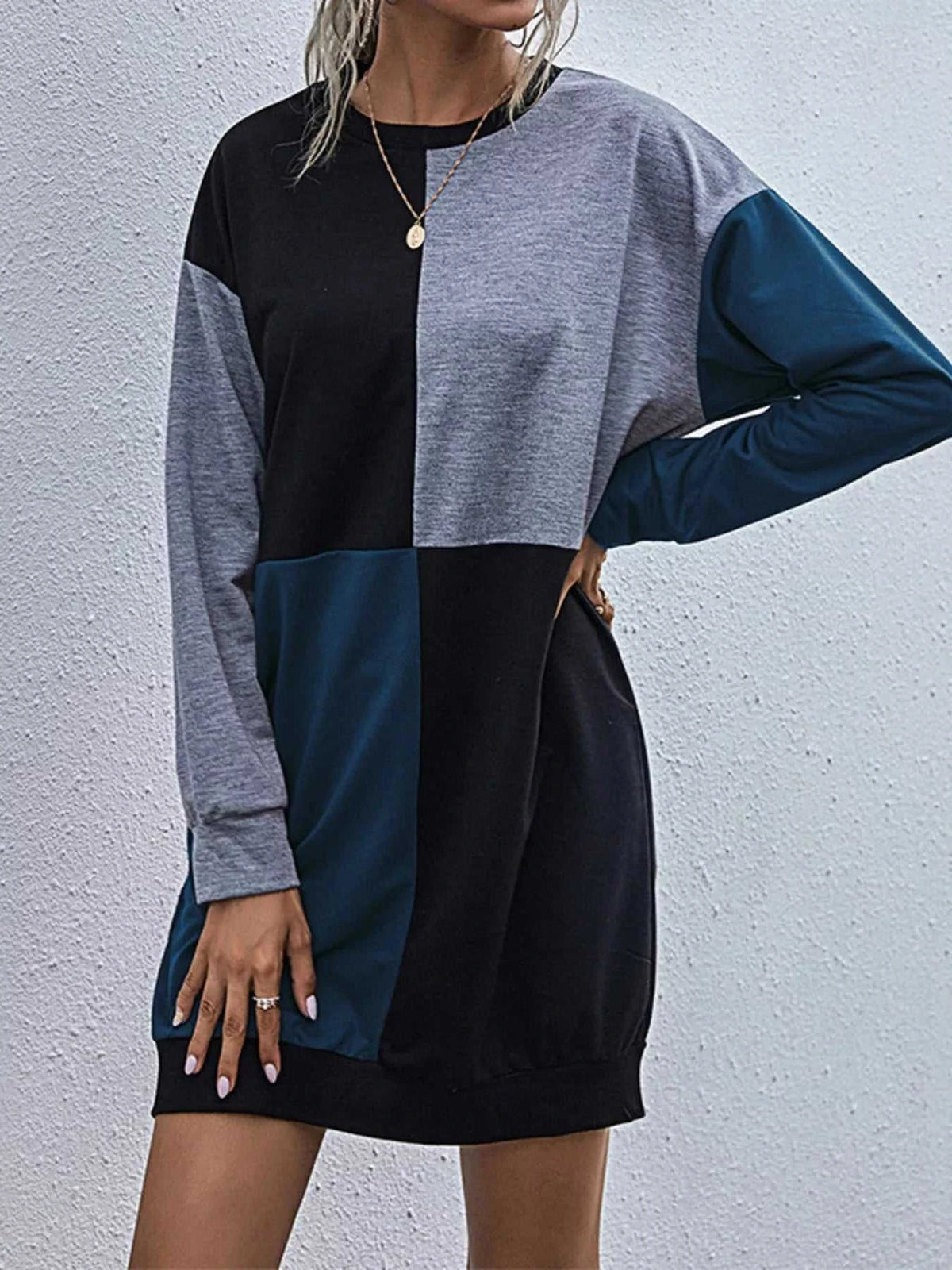 Color Block Casual Long Sleeve Mini Dress 100100333522712 29 Gifts for Her Jerry's Apparel 