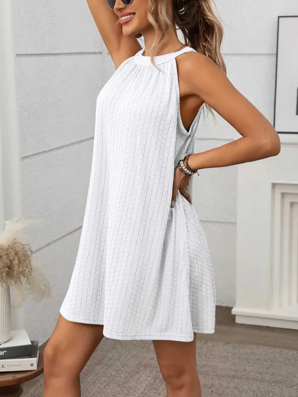 Textured Grecian Neck Mini Dress 100100516101866 24 Affordable Fashion Under $100 Jerry's Apparel 