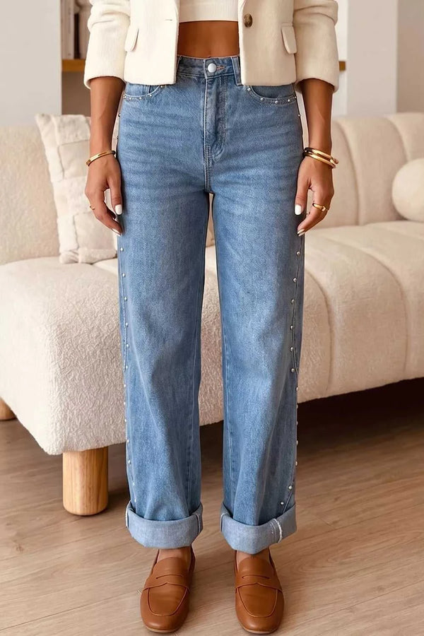 Side Seam Rivet Detail Ankle Length Casual Jeans 100100150938529 64 Affordable Fashion Under $100 Jerry's Apparel 