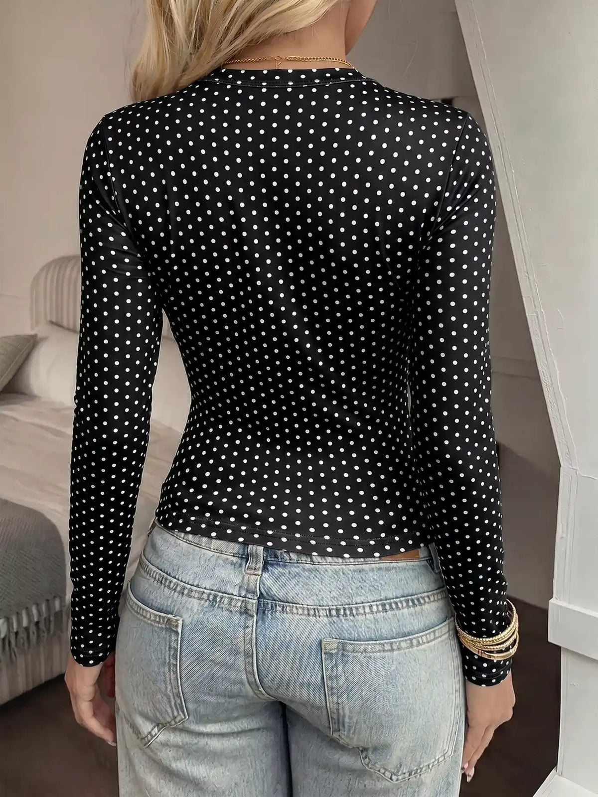 Long Sleeve Polka Dot Slim Fit T-Shirt 101001890142731 27 Affordable Fashion Under $100 Jerry's Apparel 
