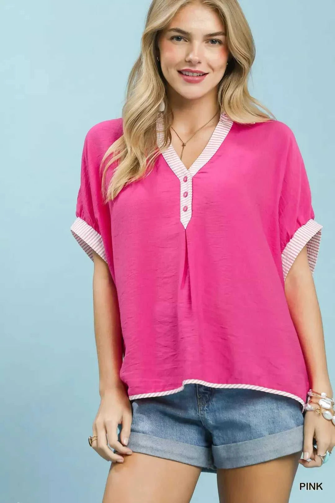 Umgee Oversized Contrast Stripe Trim Top 100100645711004 47 Affordable Fashion Under $100 Jerry's Apparel 