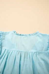 Eyelet Lace Trim Puff Sleeve Blouse