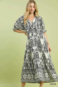 Umgee Two tone Border Print Midi Dress 100100652481196 62 Affordable Fashion Under $100 Jerry's Apparel 