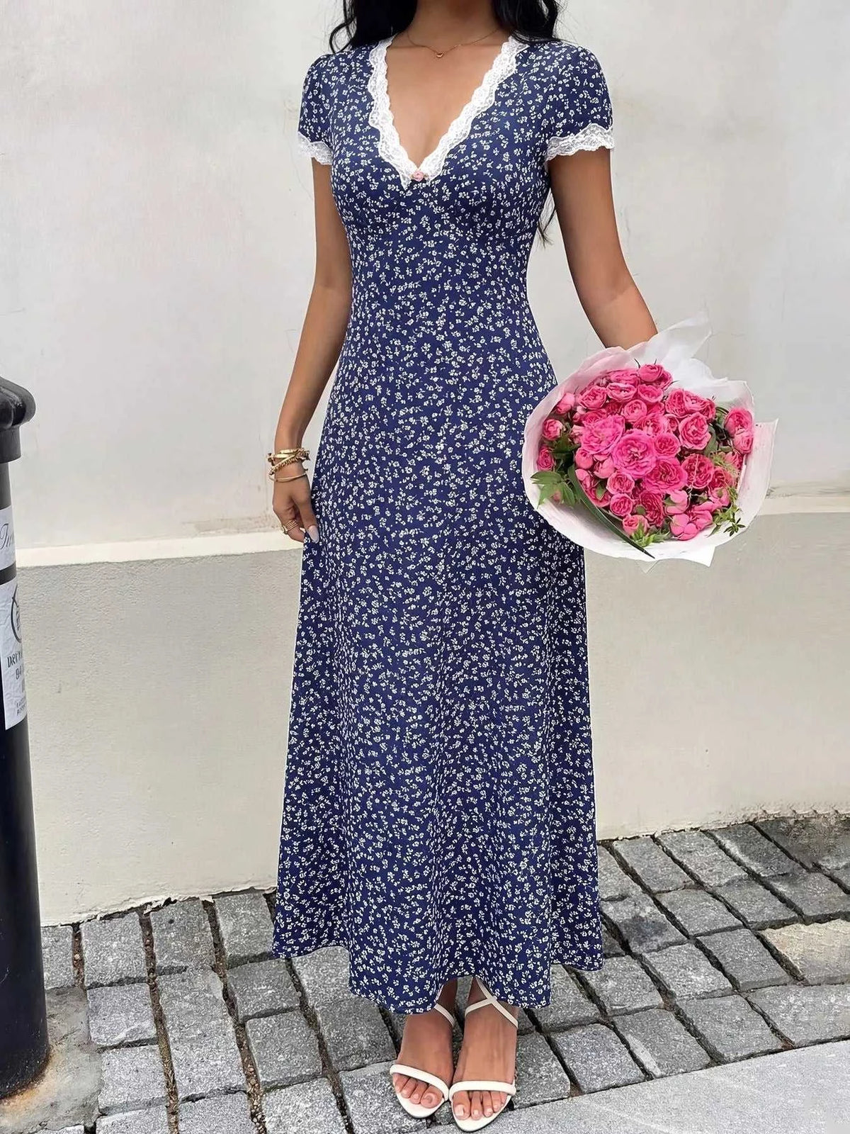 Floral Print Lace Trim Maxi Dress 100100543668093 36 Affordable Fashion Under $100 Jerry's Apparel 