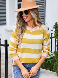 Striped Round Neck Dropped Shoulder Sweater