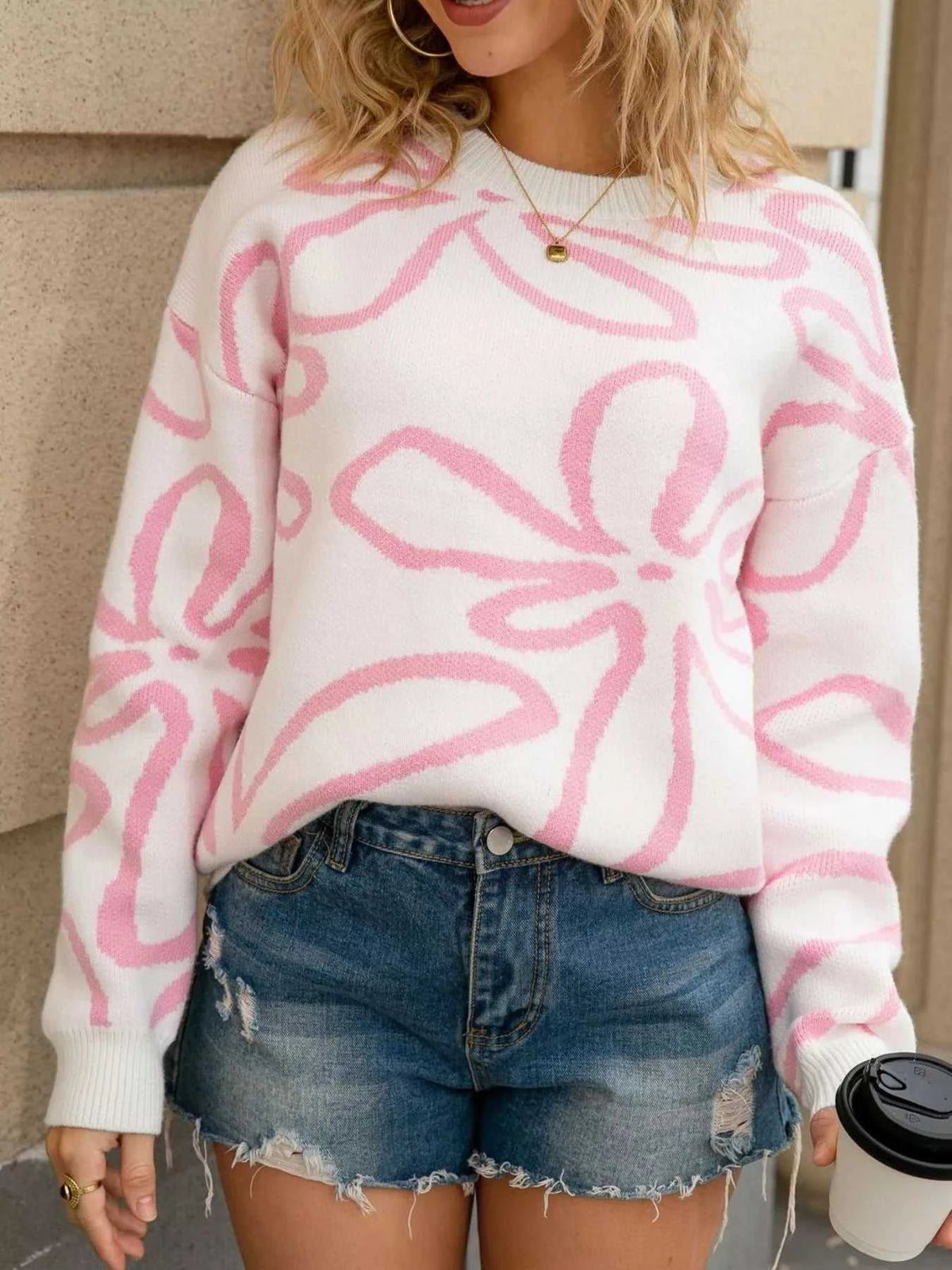 Flower Crew Neck Long Sleeve Sweater 100100780503301 49 Affordable Fashion Under $100 Jerry's Apparel 