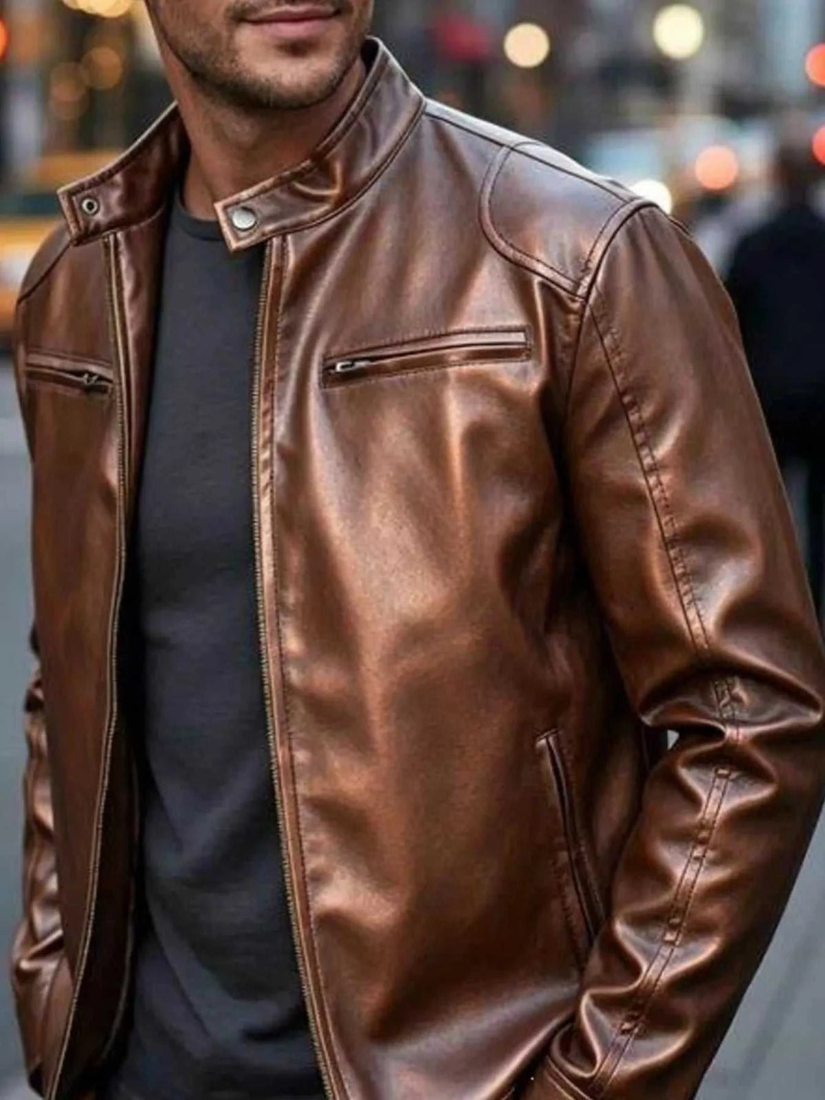 Men's Full Size Faux Leather Bomber Jacket with Zipper Pockets Plus Size 100400798610122 70 Affordable Fashion Under $100 Jerry's Apparel 