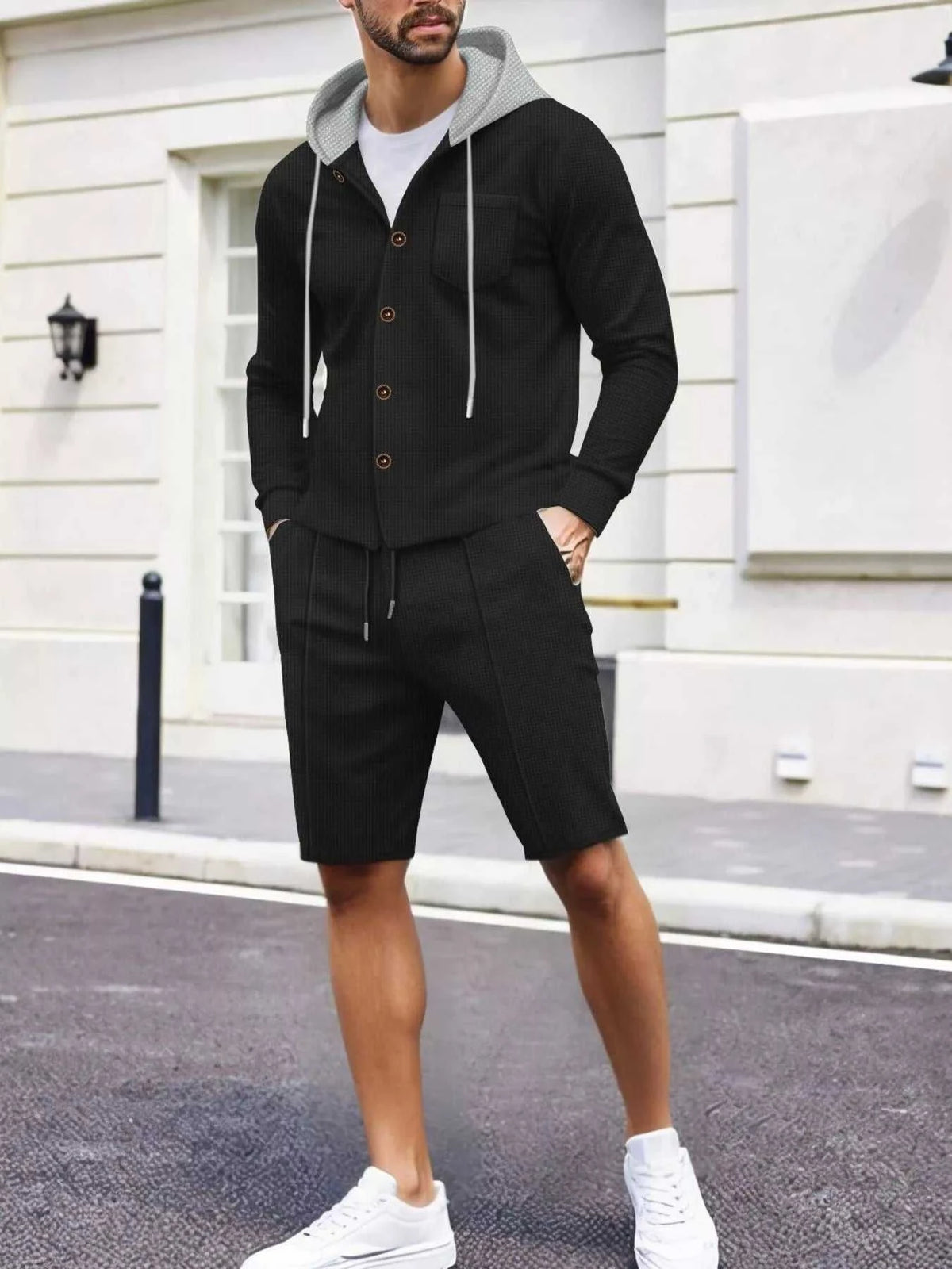 Men's Full Size Casual Hooded Button-Up Top and Shorts Set Plus Size 100400355175188 41 Affordable Fashion Under $100 Jerry's Apparel 