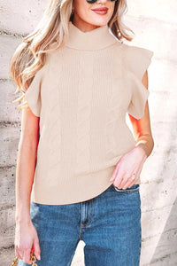 Cable Knit Turtleneck Ruffled Short Sleeve Sweater 101002004961931 44 Affordable Fashion Under $100 Jerry's Apparel 