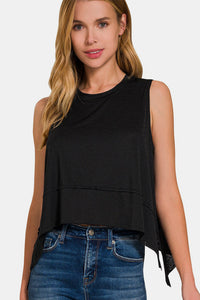 Exposed Seam Slit Round Neck Tank