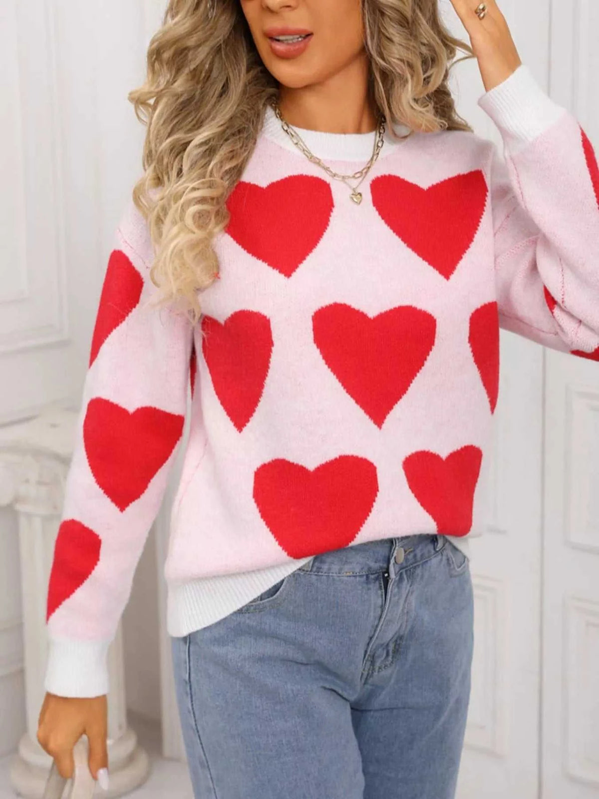 Valentine's Day Heart Round Neck Knitted Sweater 100100729598622 48 Affordable Fashion Under $100 Jerry's Apparel 