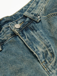 Men's Distressed Camo Patchwork Denim Shorts