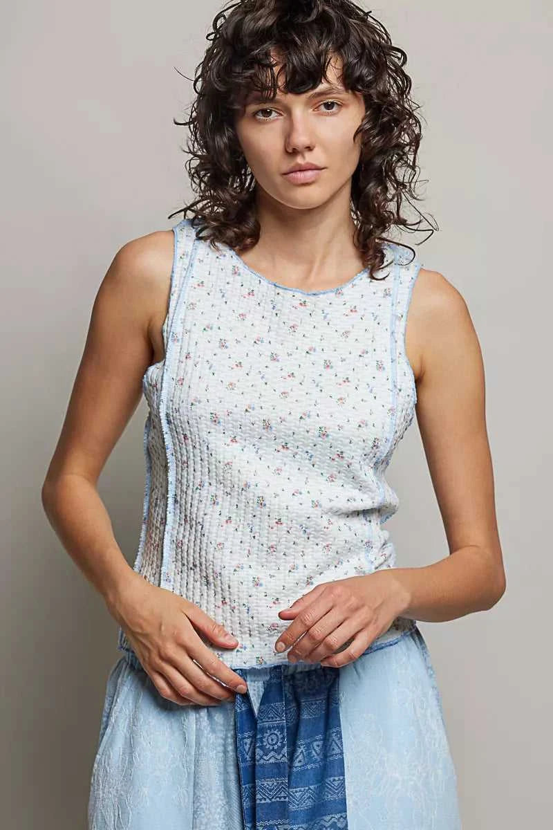 POL Seam detail Floral Round Neck Ribbed Tank 100100292361454 41 Affordable Fashion Under $100 Jerry's Apparel 