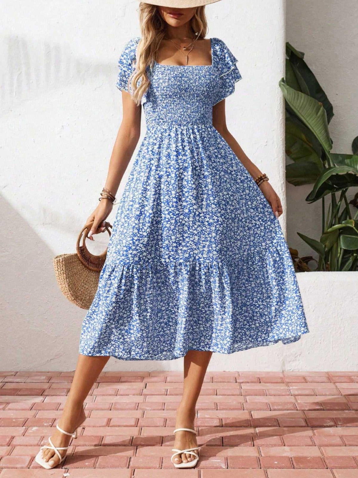 Floral Print Smocked Ruffle Sleeves Dress 100100039252836 42 Affordable Fashion Under $100 Jerry's Apparel 