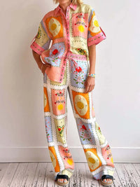 Printed Button Up Shirt and Pants Set