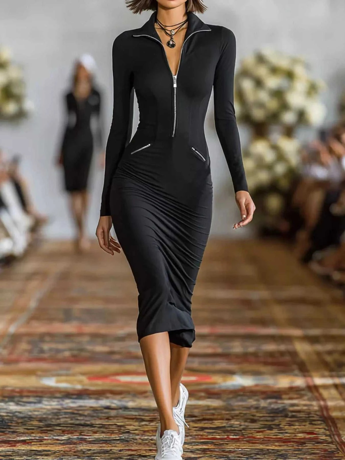 Full Size Zip-Front Bodycon Midi Dress Plus Size 101001488194911 56 Affordable Fashion Under $100 Jerry's Apparel 