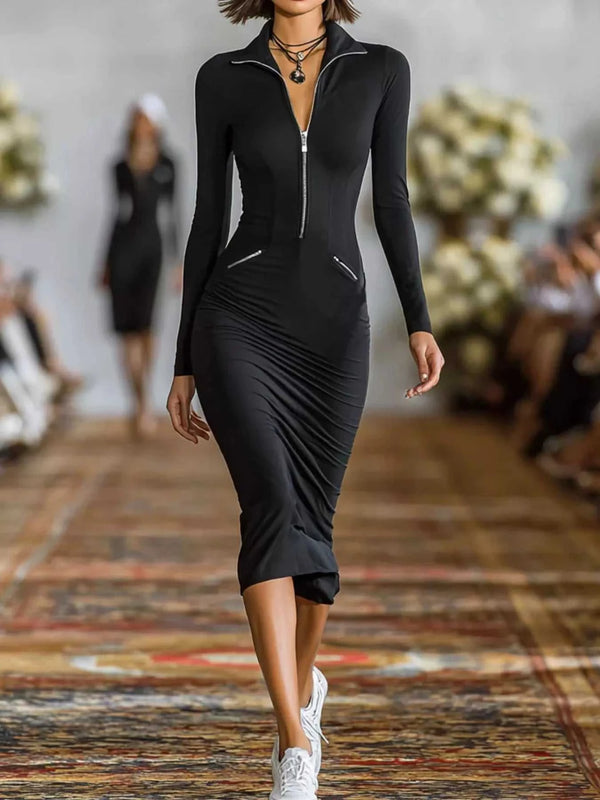 Full Size Zip-Front Bodycon Midi Dress Plus Size 101001488194911 56 Affordable Fashion Under $100 Jerry's Apparel 