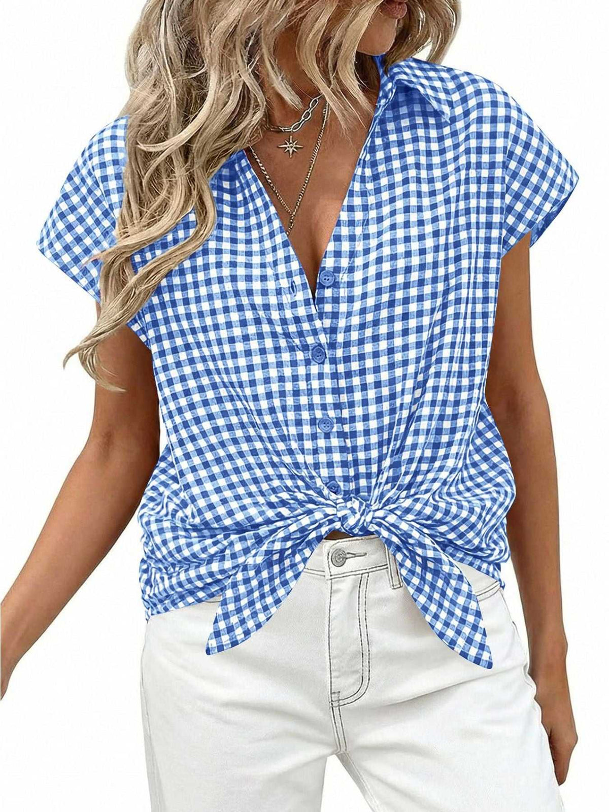 Gingham Print Button-Down Shirt 100100535526342 33 Affordable Fashion Under $100 Jerry's Apparel 