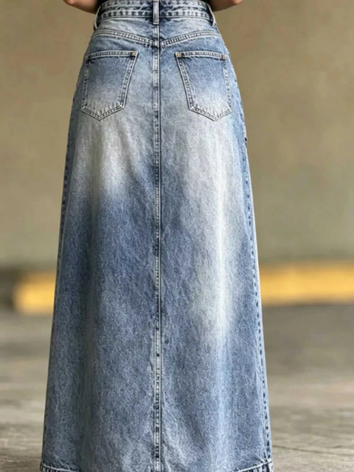 High-Waisted Asymmetric Slit Denim Maxi Skirt 101003372573383 49 Affordable Fashion Under $100 Jerry's Apparel 
