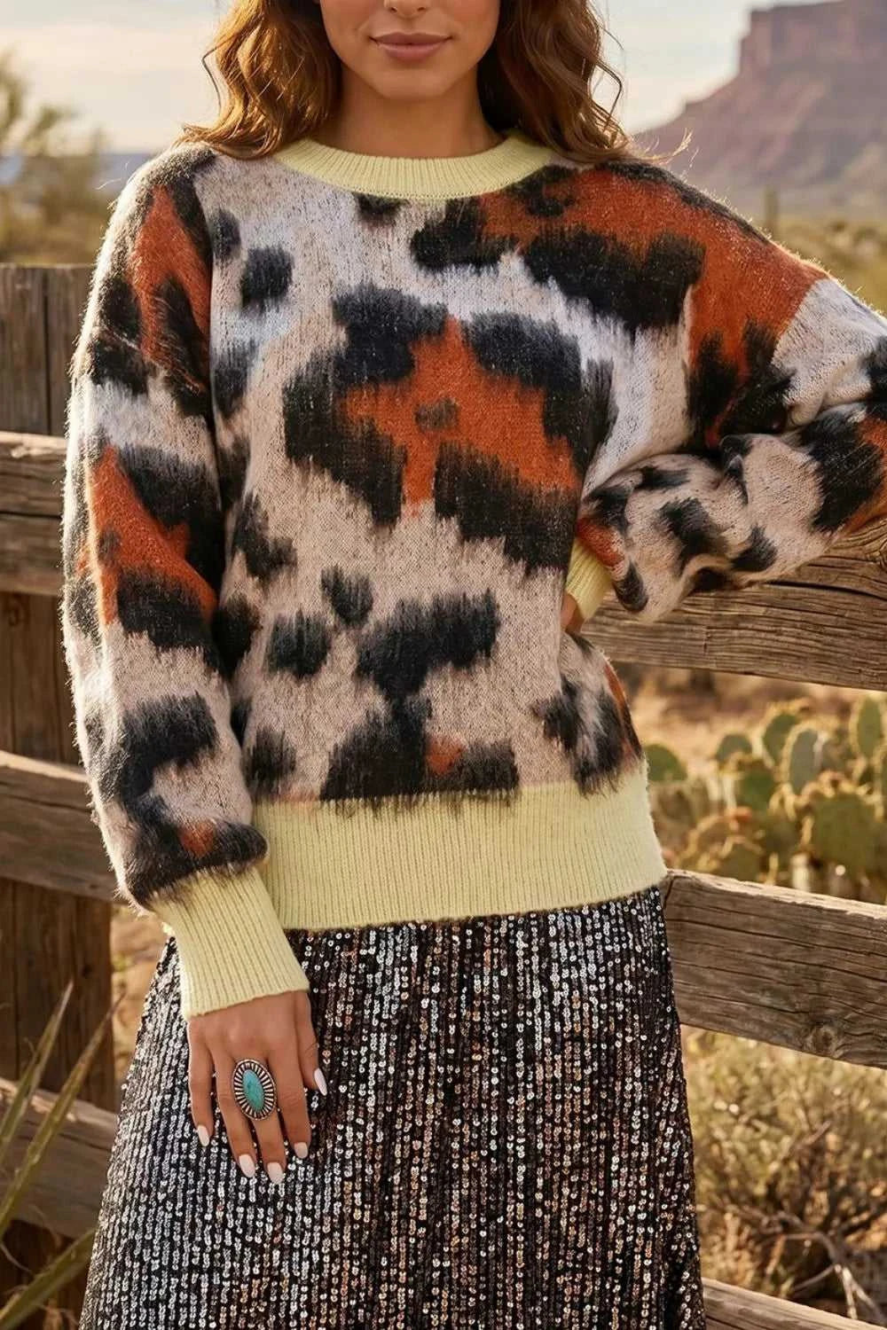 Leopard Print Drop Shoulder Long Sleeve Round Neck Sweater 101002161370865 58 Affordable Fashion Under $100 Jerry's Apparel 