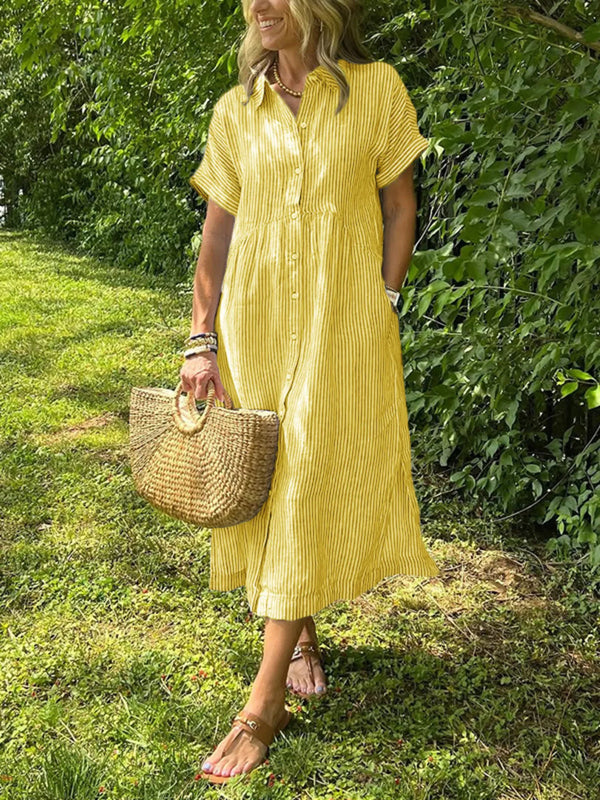 Full Size Striped Button-Front Midi Dress Plus Size