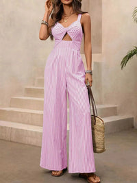 Striped Cutout Twist Front Wide Leg Jumpsuit 100100581301449 42 Affordable Fashion Under $100 Jerry's Apparel 