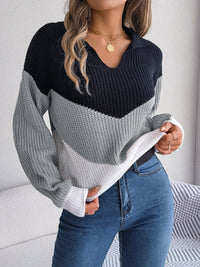 Color Block Dropped Shoulder Sweater