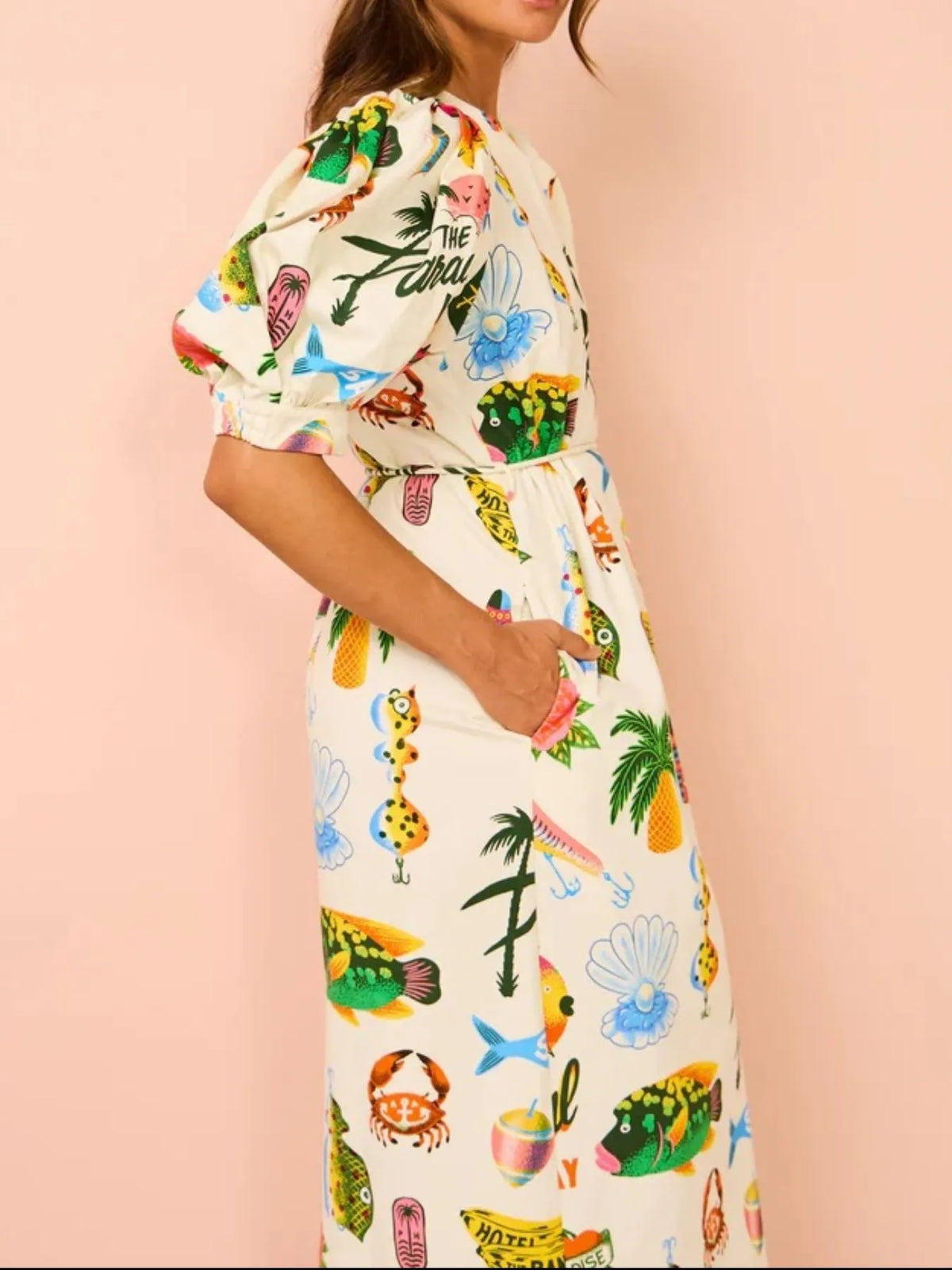 Printed Puff Sleeve Midi Dress