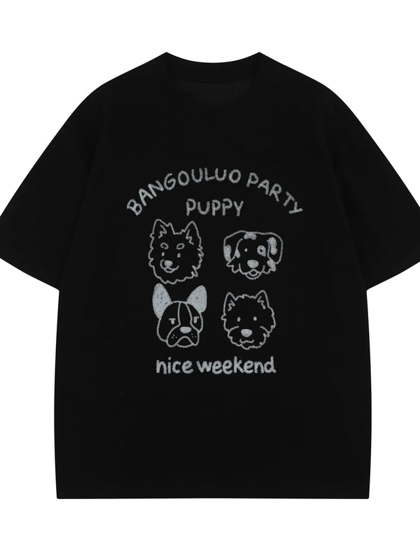 Men's Puppy Graphic Round Neck Casual T-Shirt