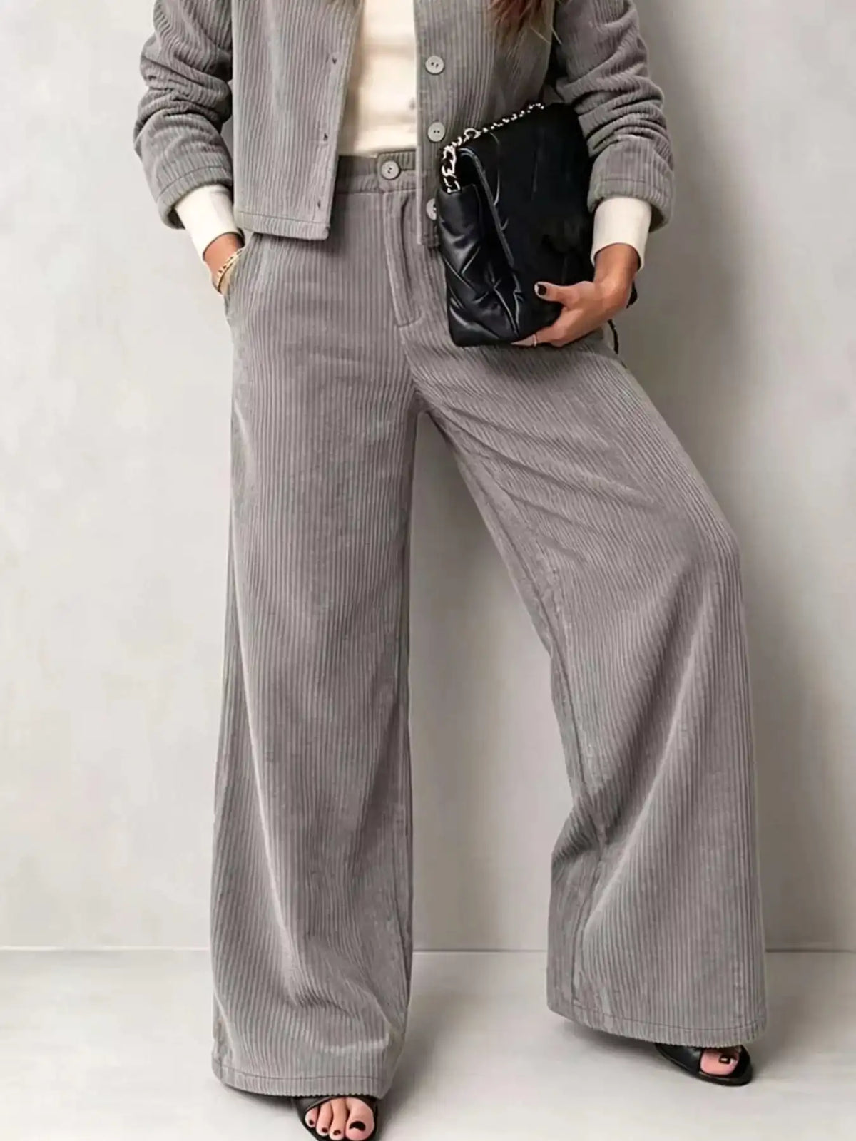 Full Size Corduroy Button-Down Jacket and Wide-Leg Pants Two-Piece Set Plus Size 101001217256067 73 Women's Pants Set Gifts for Her Jerry's Apparel 
