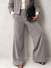 Full Size Corduroy Button-Down Jacket and Wide-Leg Pants Two-Piece Set Plus Size 101001217256067 73 Women's Pants Set Gifts for Her Jerry's Apparel 
