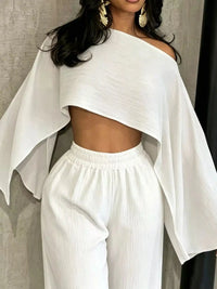 Boat Neck Crop Top and Wide-Leg Pants Set 101001634822589 57 Affordable Fashion Under $100 Jerry's Apparel 
